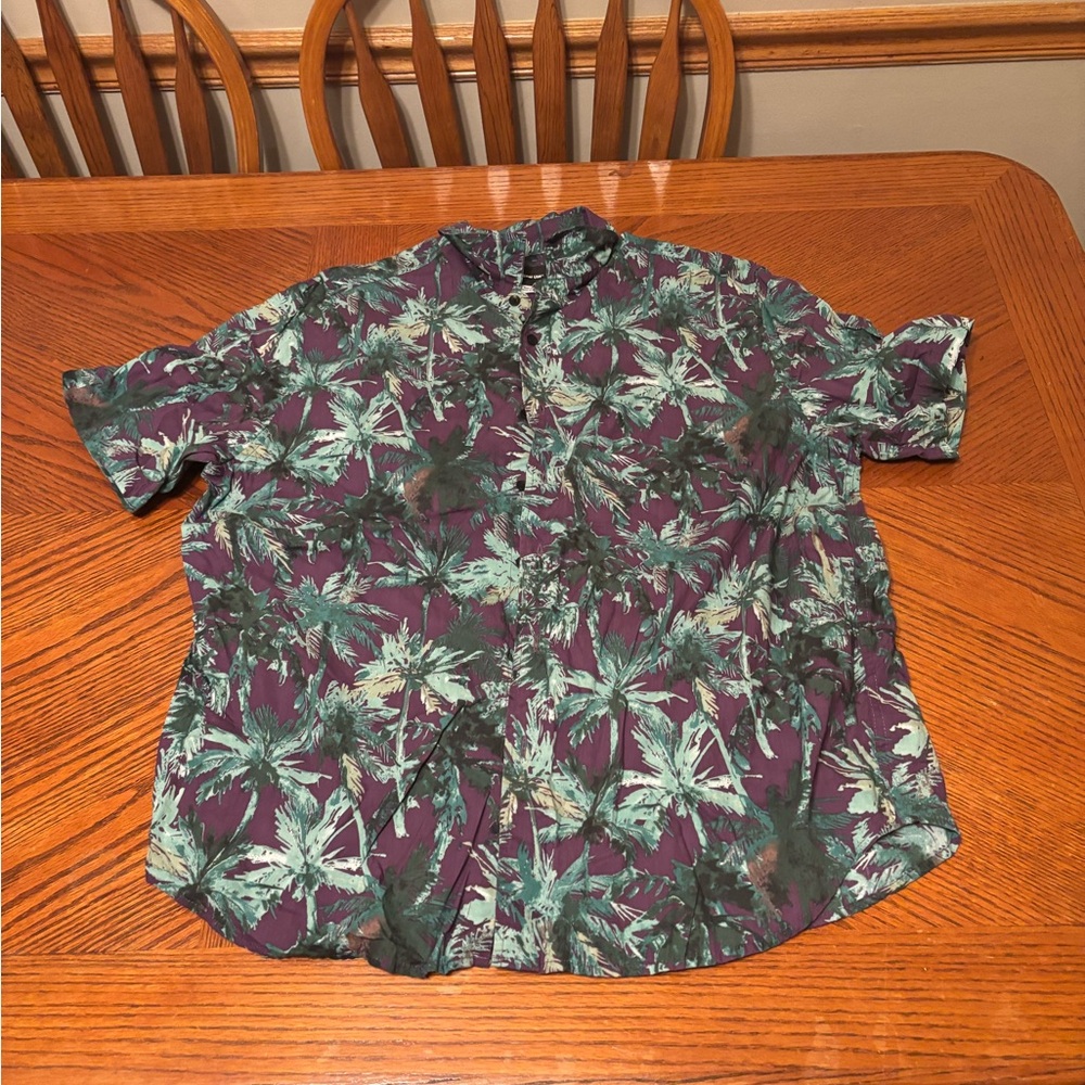Original Use Floral Hawaiian Palm Trees Button Down Shirt Men's Large